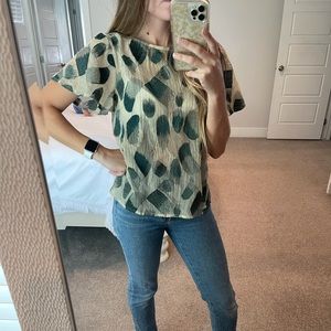 Anthropologie Green sheer flutter blouse size s